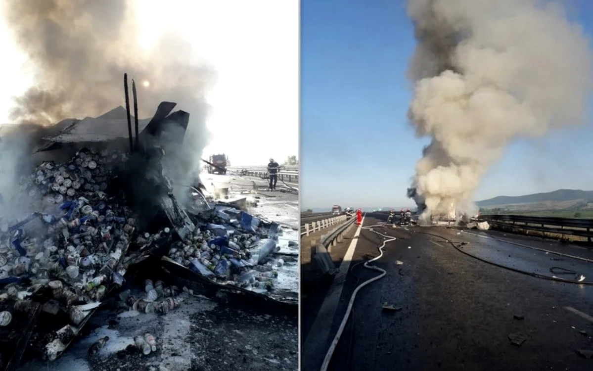 Incendiu puternic pe AUtostrada A1. Foto: ISU Hunedoara
