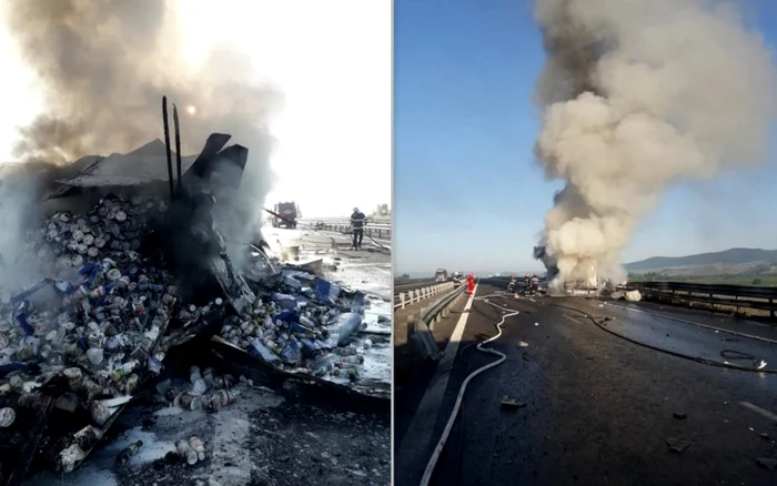 Incendiu puternic pe AUtostrada A1. Foto: ISU Hunedoara