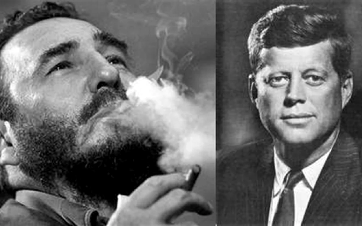 Imagine cu Fidel Castro şi John Kennedy
