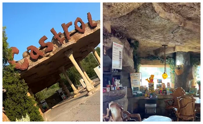 Benzinăria „Flintstones” din Bulgaria a cucerit internetul / FOTO: Colaj captură video TikTok