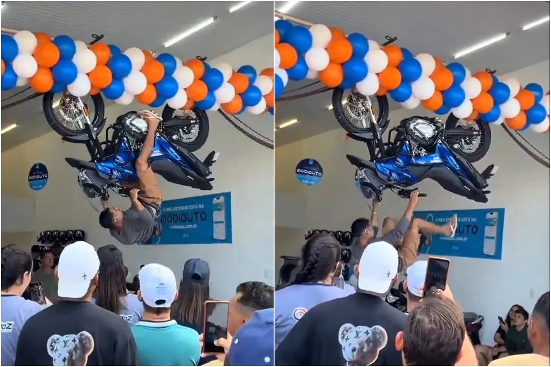 Un bărbat încearcă să câștige o motocicletă gratis