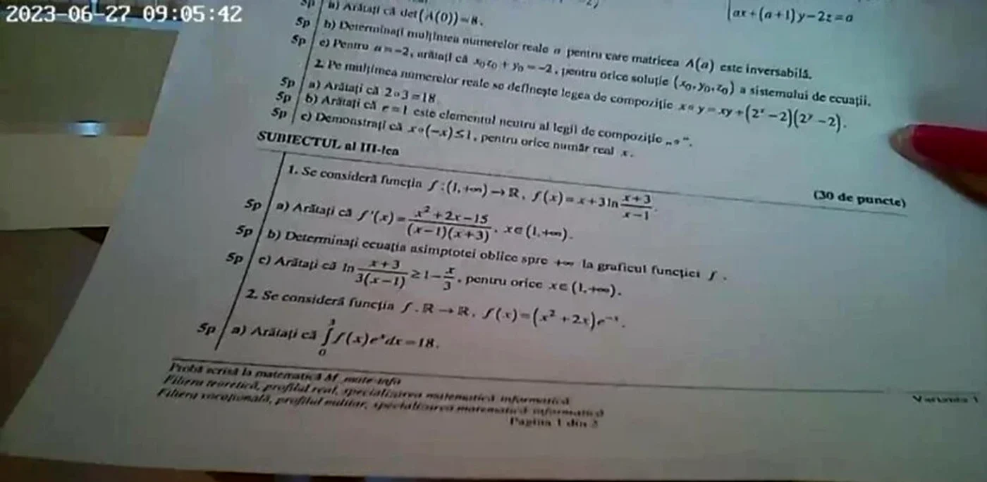 Subiectele la matematică la Bacalaureat 2023. Foto: Adevărul.