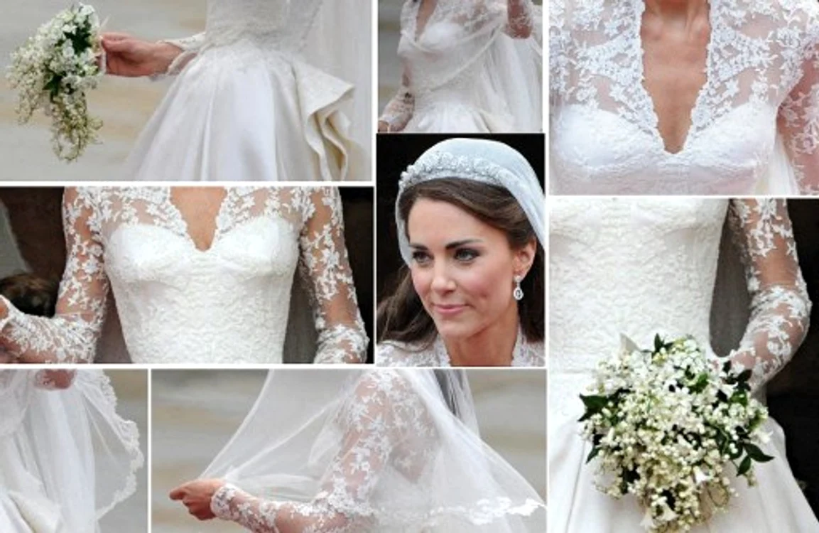 Detalii de pe rochia lui Kate Middleton foto: AFP