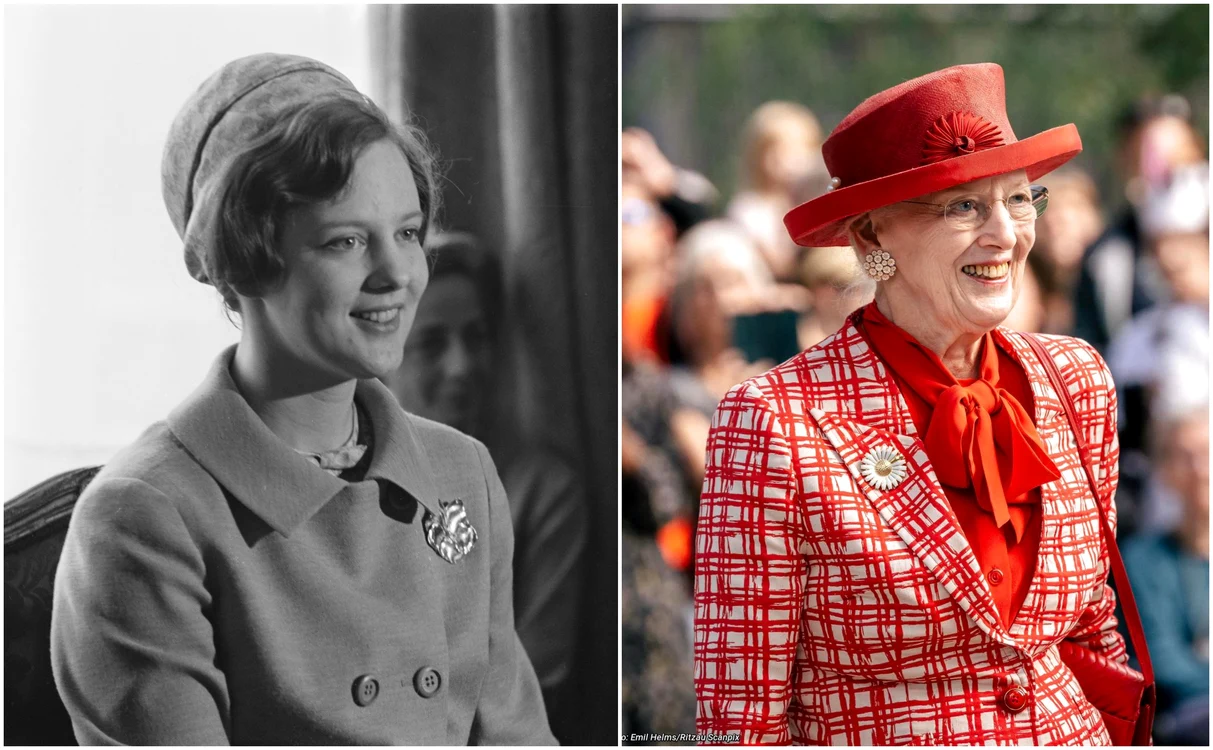 Regina Margrethe, la începuturile domniei și acum. FOTO: Getty Images, Profimedia