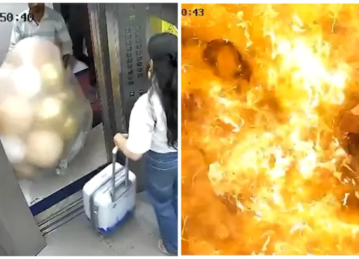 O duzină de baloane cu hidrogen au explodat într-un lift FOTO: Captură video