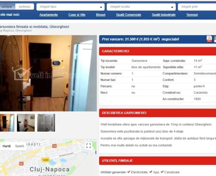 garsoniera scumpa cluj foto print screen weltimobiliare
