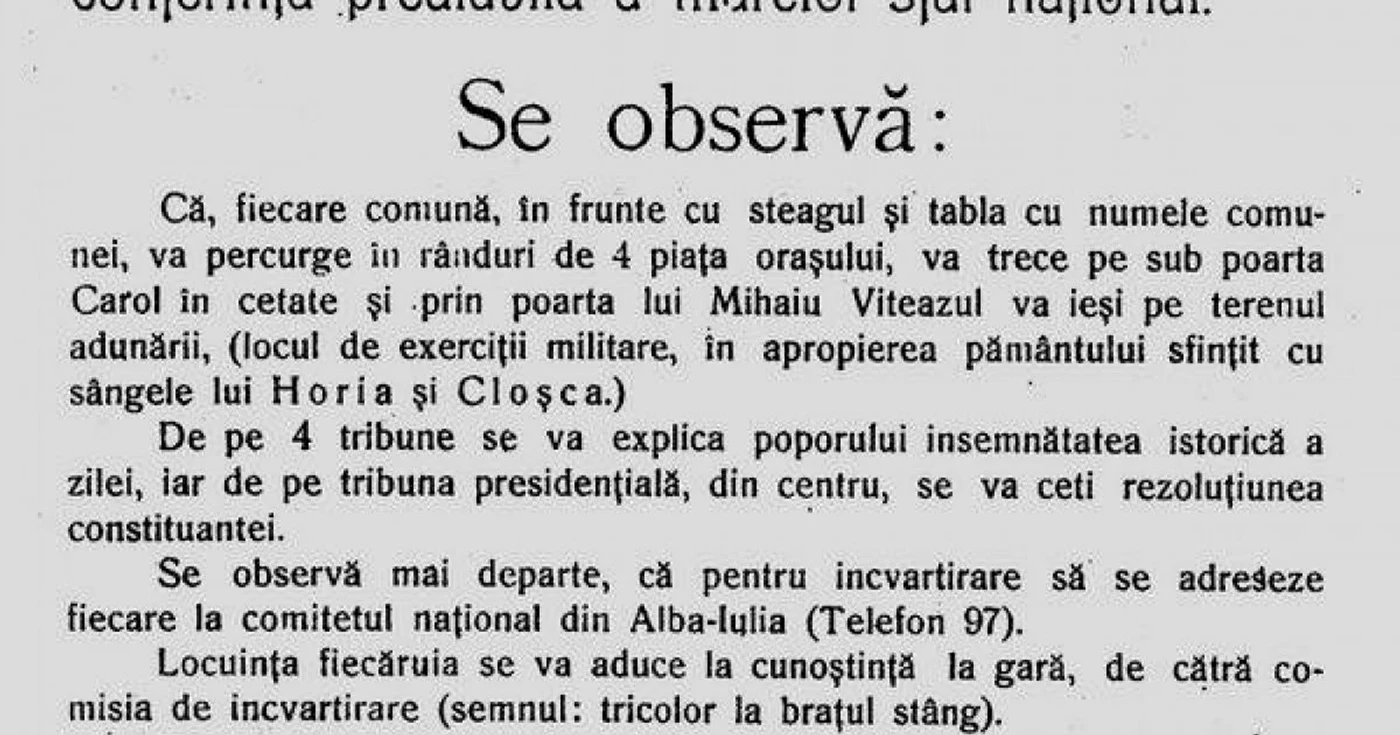 Programul zilei de 1 Decembrie 1918
