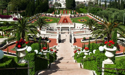 HAIFA, ISRAEL   APRIL 16, 2012: Top view of the Bahai Garden and Haifa, Israel jpeg
