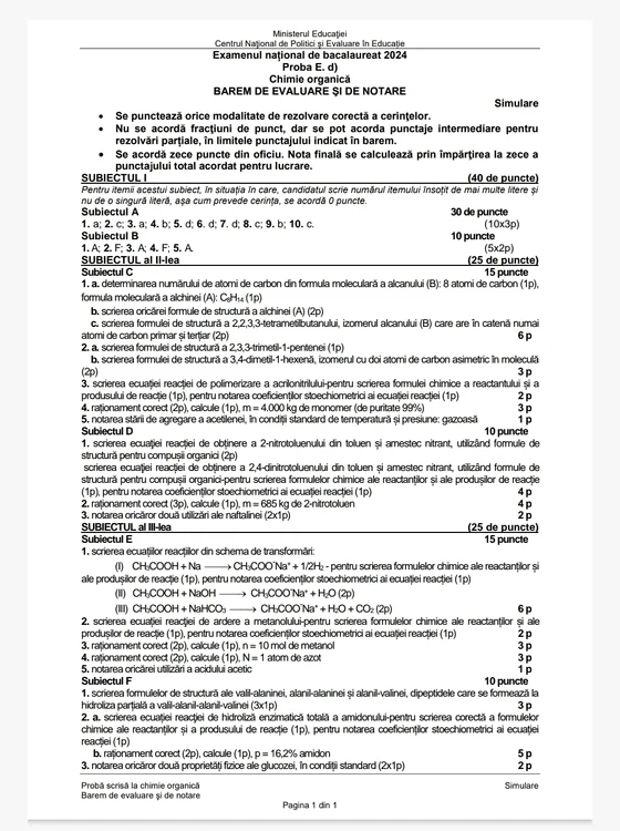 Barem simulare chimie organica jpeg