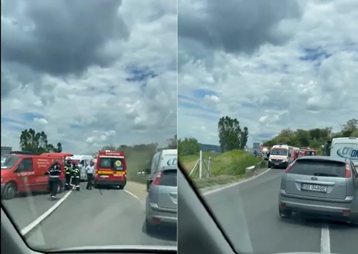 Grav accident rutier pe DN 14 la ieşire din Târnava spre Mediaş - trei victime în urma unei coliziuni dintre un autoturism şi o dubă de marfă Foto colaj