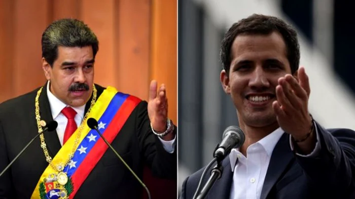 Nicolas Maduro, preşedintele socialist, şi Juan Guaido, preşedintele autoproclamat recent  Colaj: bbc.com