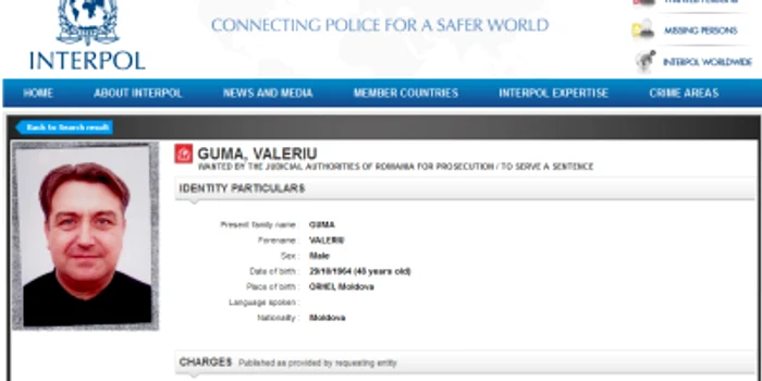 Site-ul Interpolului l-a dat în căutare generală pe deputatul moldovean FOTO interpol.int