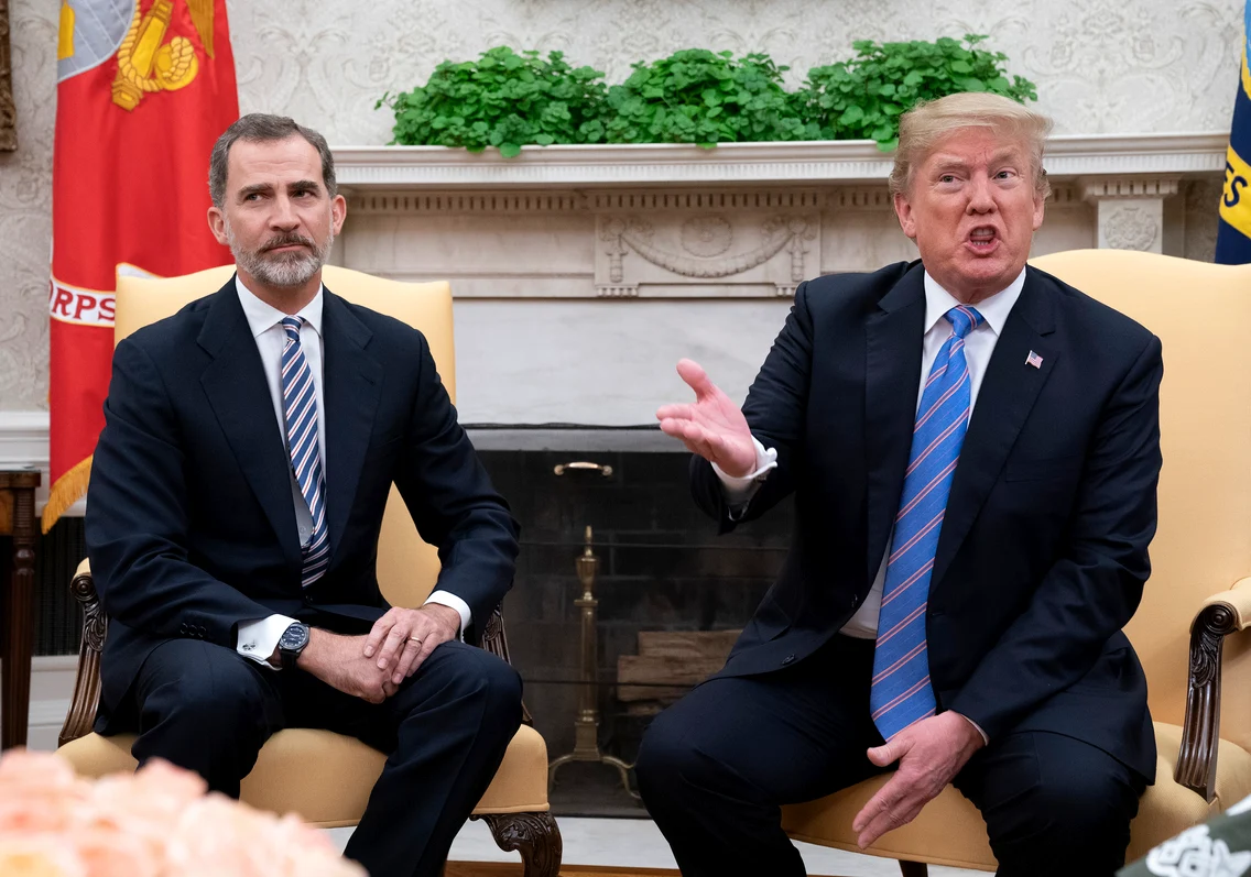 Donald Trump și Regele Felipe al Spaniei la Casa Albă, 2018. FOTO: Getty Images