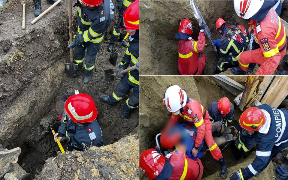 Supraviețuire miraculoasă a doi muncitori surprinși de surparea unui șanț. „Unul era acoperit complet“