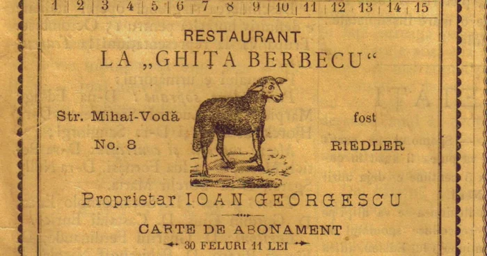 Aşa arăta reclama unui restaurnat  numit „Ghiţă Berbecu“  FOTO: Ucu Bodiceanu