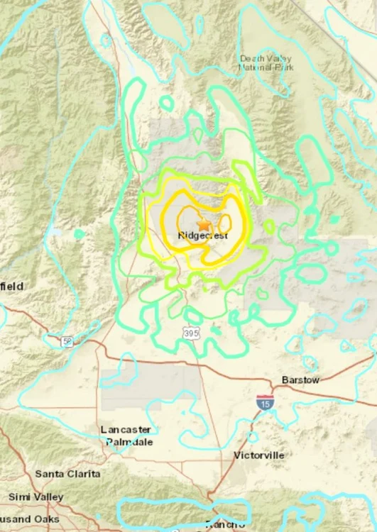 Cutremurul a avut loc la 18 km față de Ridgecrest, California 