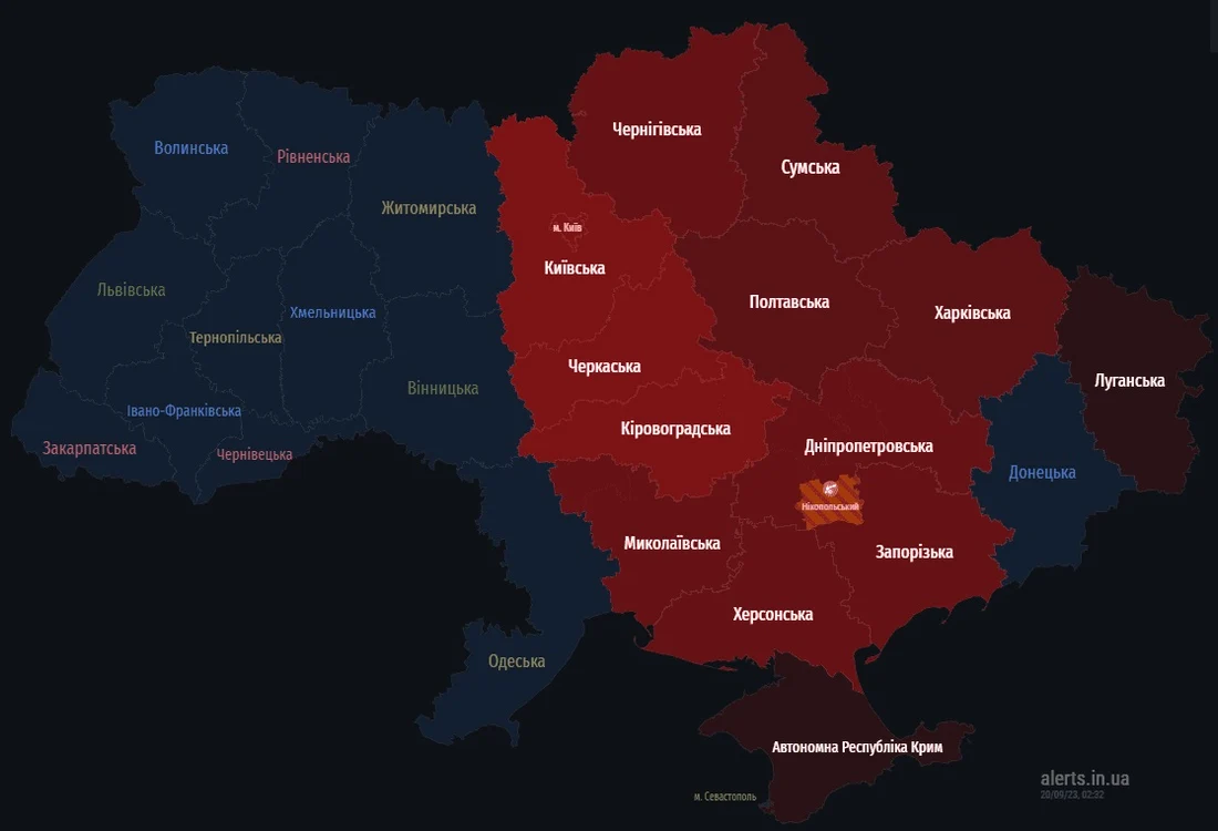 Harta alarmelor Captură ecran alerts.in.ua