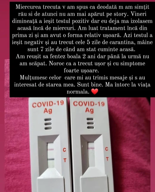 Oana a aflat, vineri dimineață, că are Covid Sursa: Instagram