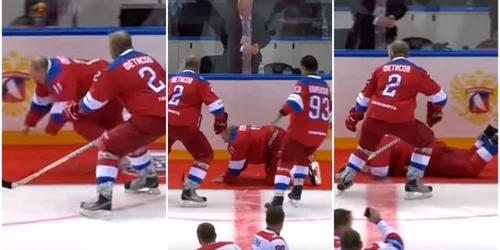 Vladimir Putin cade la hockey