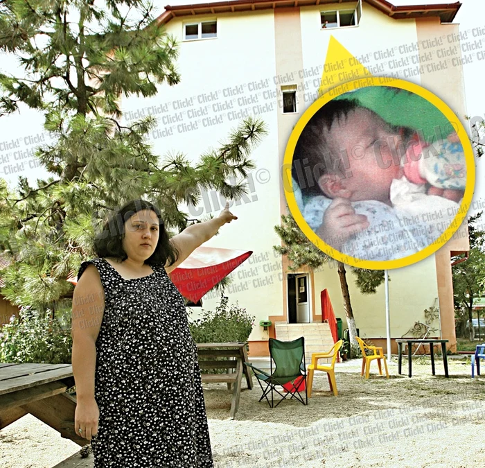 
    Adina Grigore ne-a  arătat fereastra de unde a  plonjat  băieţelul şi bradul  care i-a atenuat căderea  