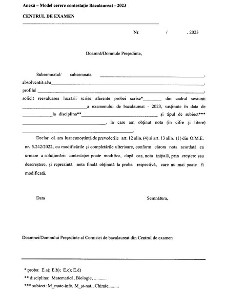 Regulamentul pentru depunerea contestațiilor la Bacalaureat 2023