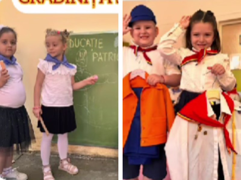 Scene bizare la o grădiniță din Satu Mare: Copiii, îmbrăcați în uniforme de Șoimi ai Patriei și Pionieri. A fost deschis un dosar penal