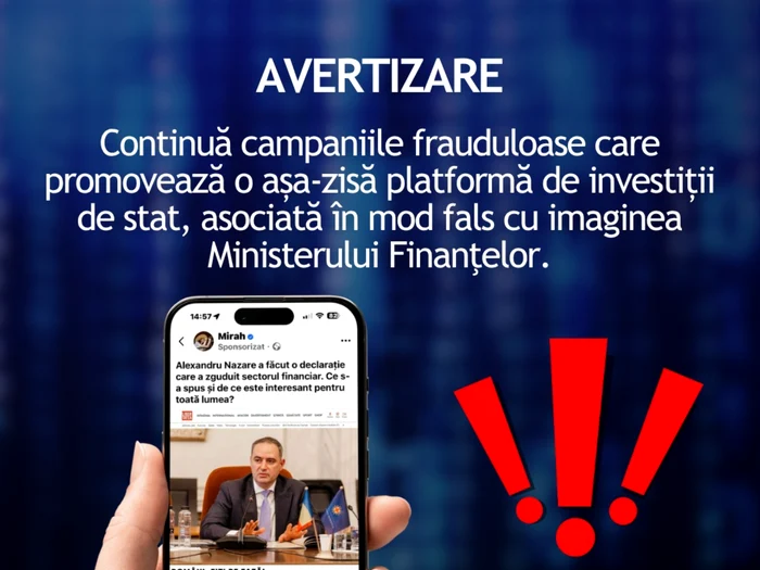 Campanie frauduloasă legată de o platformă de investiții, asociată fals cu Ministerul Finanțelor