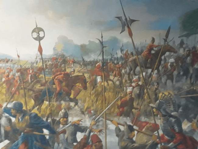 Pictură murală din diorama dedicată Bătăliei de la Călugăreni - Muzeul Militar Național. FOTO MApN 