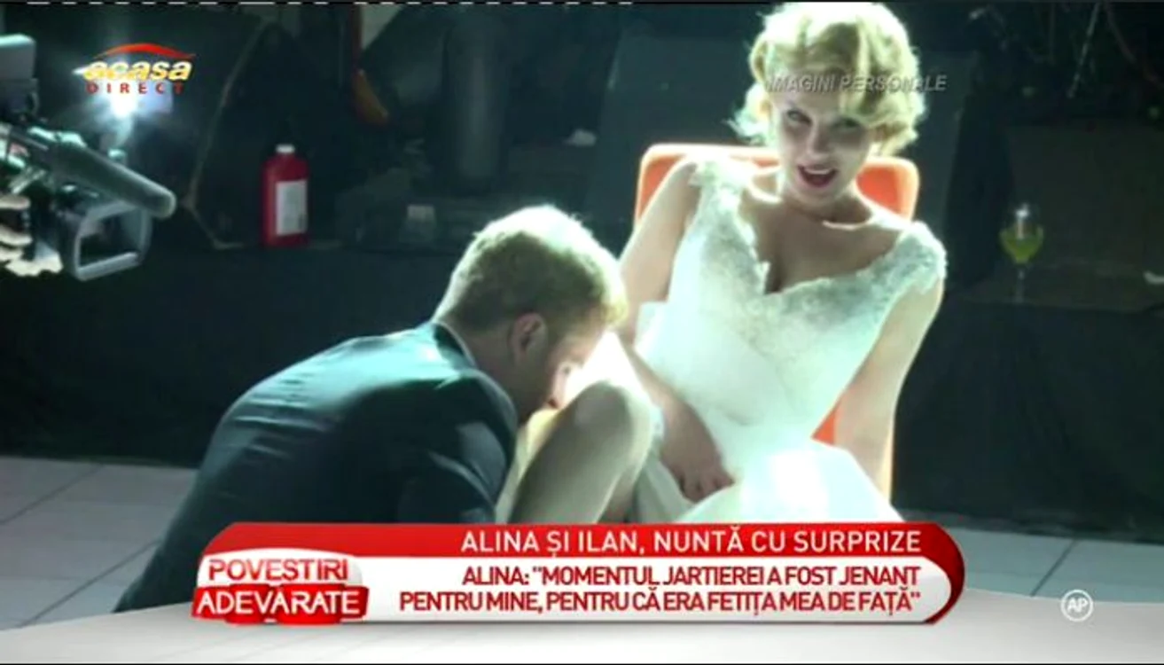 Alina a fost foarte ruşinată când soţul ei i-a scos jartiera cu dinţii (captură: Acasă TV)