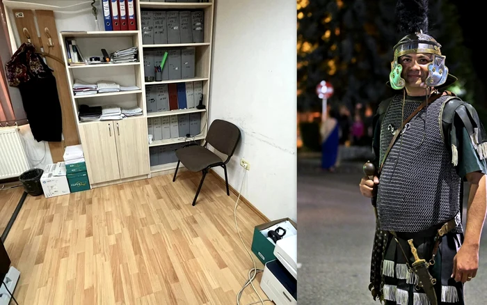 Biroul dispărut (foto: Dan Terteci) și primarul Iulius Bedea (pagina personală de Facebook).