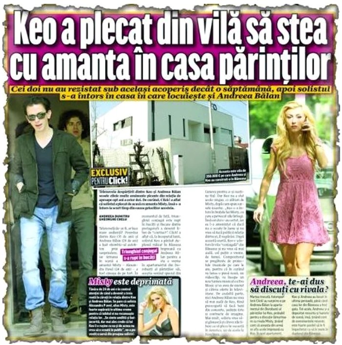 Click! v-a prezentat pe larg detalii despre relaţia dintre Alexandra „Misty" şi Keo, cântăreţul pe care l-a despărţit de Andreea Bălan