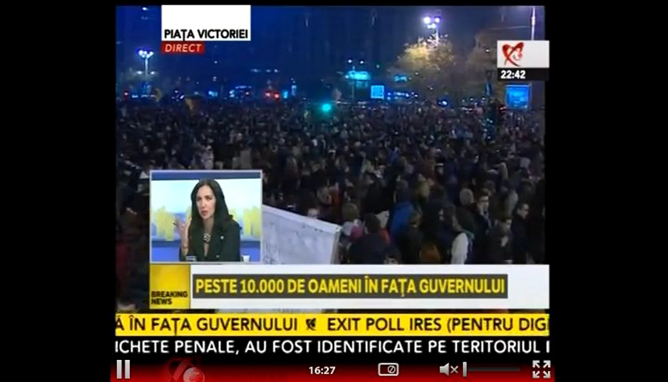 Realitatea Tv anunţă 10.000 de protestatari în piaţa Victoriei