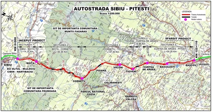 Așa arată harta traseului Autostrăzii Sibiu-Pitești