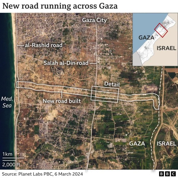 Israelul a construit un drum care împarte în două Fâșia Gaza, arată imagini prin satelit
