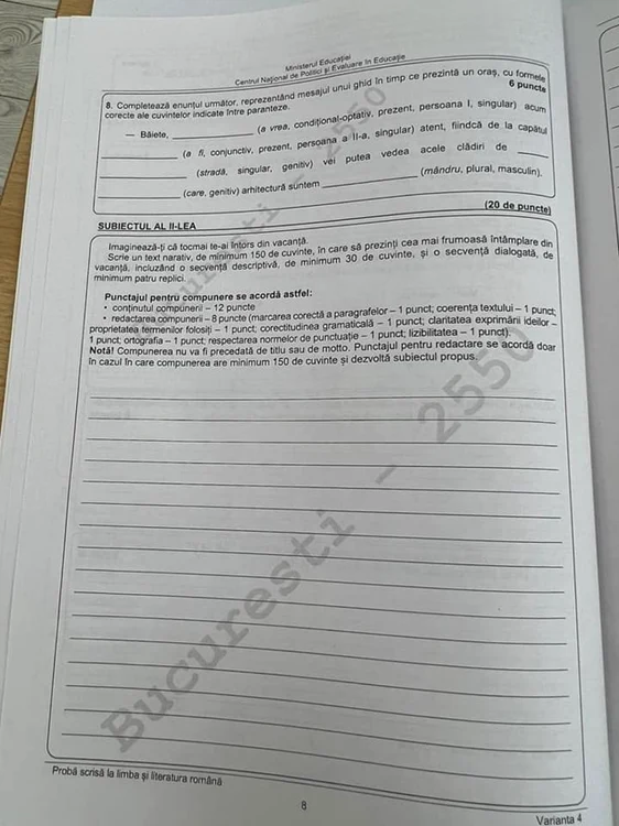 subiect romana evaluare nationala 2022