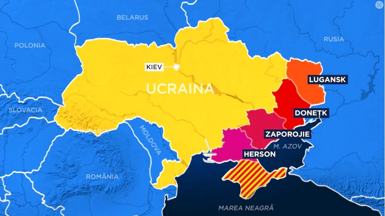 Hartă Ucraina = Donețk, Lugansk, Zaporojie și Herson