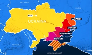 Hartă Ucraina = Donețk, Lugansk, Zaporojie și Herson
