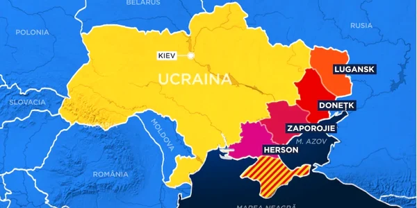 Hartă Ucraina = Donețk, Lugansk, Zaporojie și Herson
