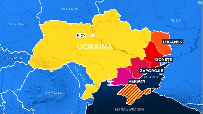 Hartă Ucraina = Donețk, Lugansk, Zaporojie și Herson