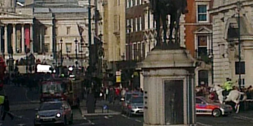 Bărbatul a renunţat la haine abia după ce s-a urcat pe statuie FOTO Twitter