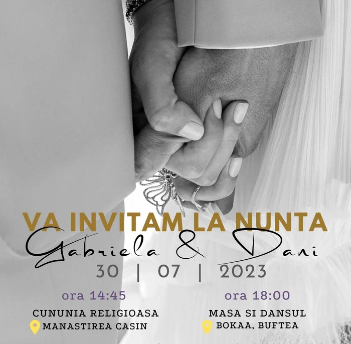 Așa arată invitația la nunta Gabrielei cu Dani Oțil Sursa: arhivă personală