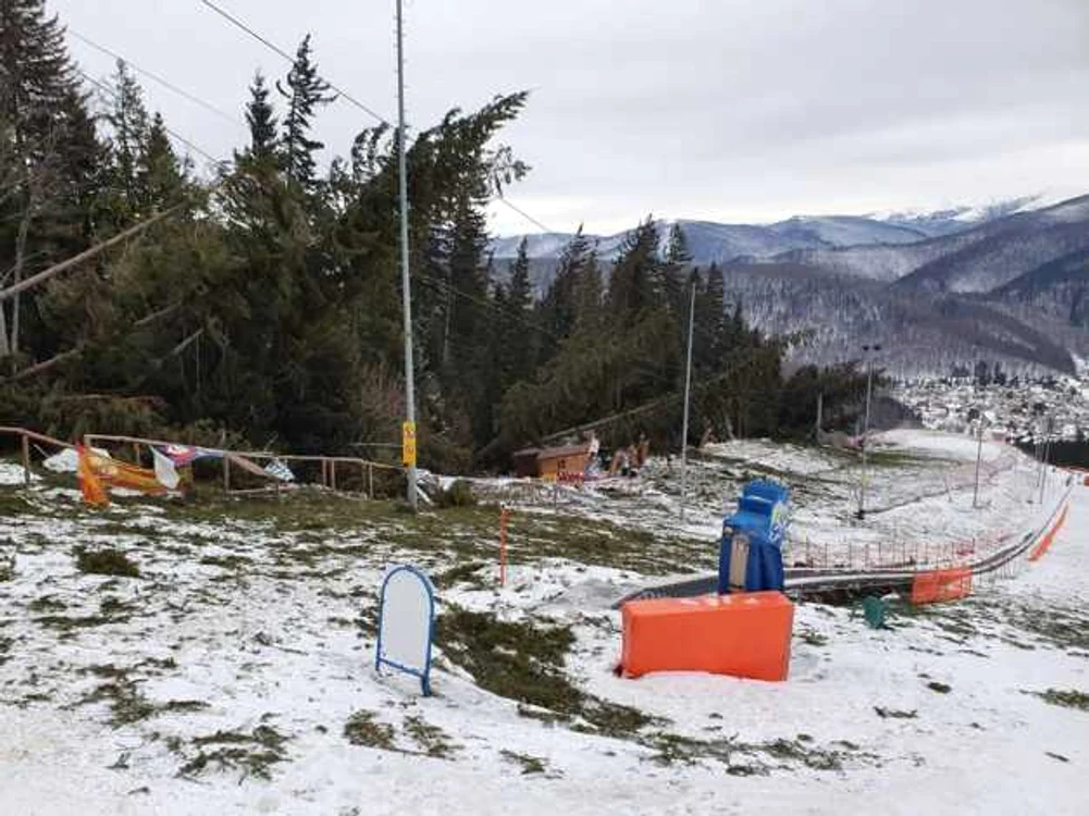 Pe domeniul schiabil Kalinderu, instalaţiile nu vor funcţiona din cauza arborilor imenşi doborâţi de vântul care în noaptea de miercuri spre joi (5/6 februarie)