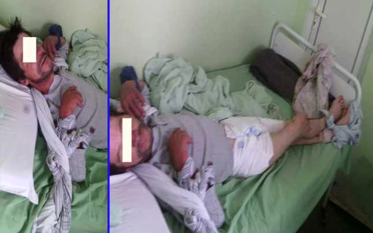 Imagine cu pacientul legat de la Spitalul Judeţean din Slatina FOTO Facebook