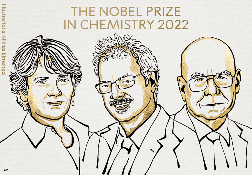 Premiul Nobel pentru chimie 2022:  Carolyn R. Bertozzi, Morten Meldal și K. Barry Sharpless „pentru dezvoltarea «chimiei click» și a chimiei bioortogonale“