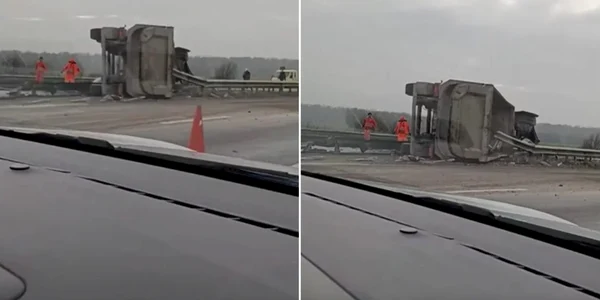 un camion încărcat cu piatră s-a răsturnat în zona localității Snagov, județul Ilfov. FOTO captură video