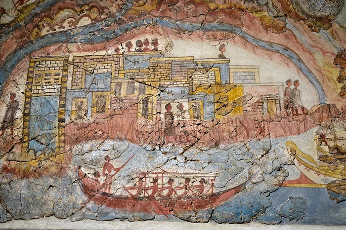 Procesiune navală. Frescă descoperită la Akrotiri, în Santorini (© Zde / Wikimedia Commons)
