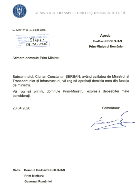 DOCUMENT cu demisiile miniștrilor PSD, 23 aprilie 2026