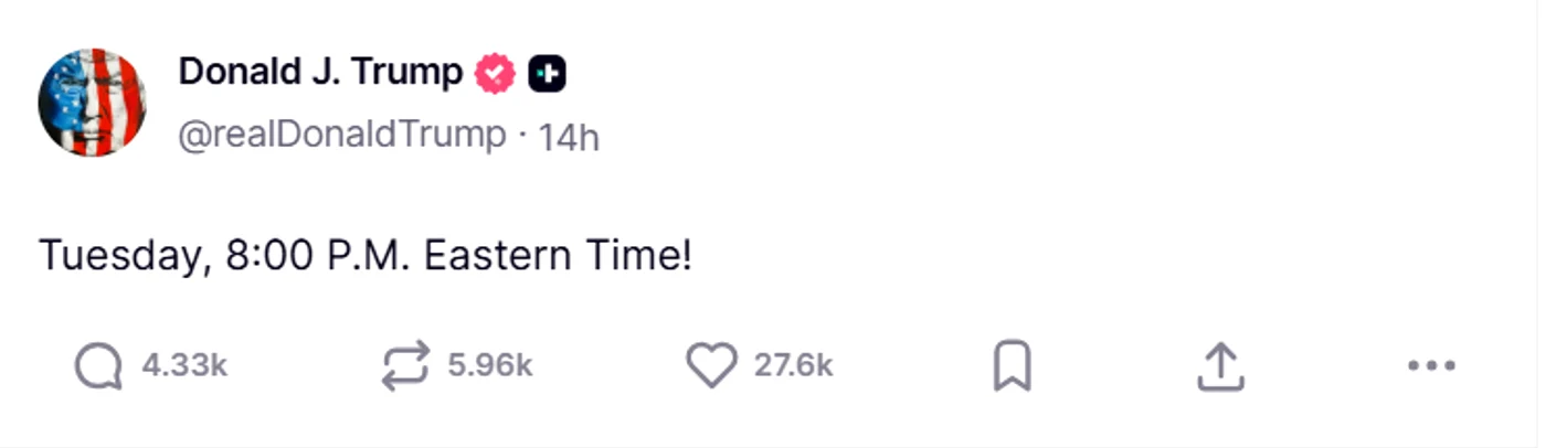 Mesajul transmis de Trump în cel mai recent ultimatum dat Iranului  FOTO: Truth Social 