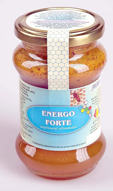 Energo forte, conţine miere, polen, propolis şi lăptişor de matcă, preţ 18,8 lei, 400 g