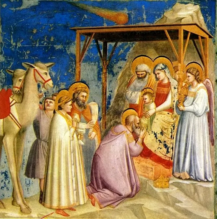 Închinarea Magilor de Giotto. Steaua de la Betleem este prezentată ca o cometă (© Wikimedia Commons)